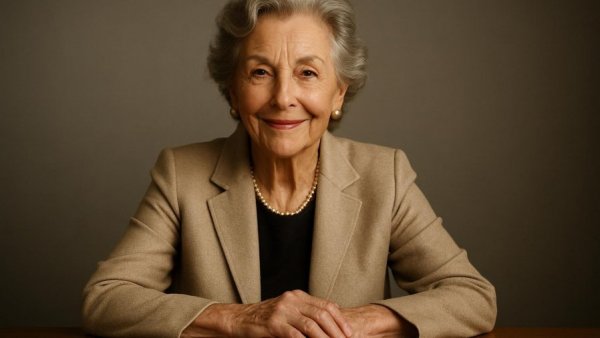 Smiling elegant woman in red, fair expense splitting in relationships discussion.
