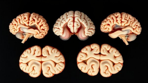 Comparative brain cross-sections showing pathological changes