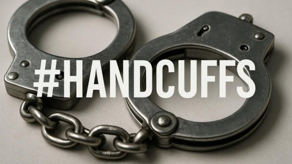 Steel handcuffs with RNJNEWS overlay for Hillsborough double homicide.