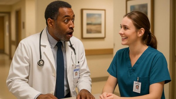 Scrubs Revival: Two men having a warm moment in a hospital.