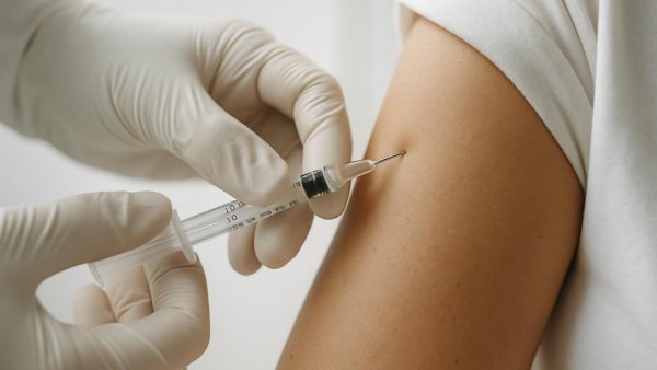 Close-up of vaccine administration to arm, highlighting safety.