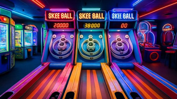 Vibrant arcade with skee ball machines for Free New Jersey Events March 2026.