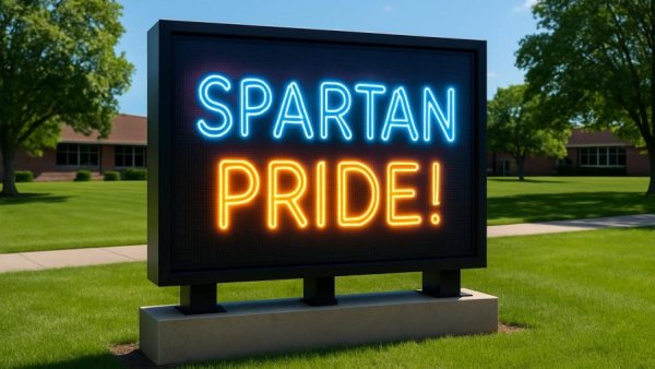 Sparta Township High School sign showcasing Spartan Pride.