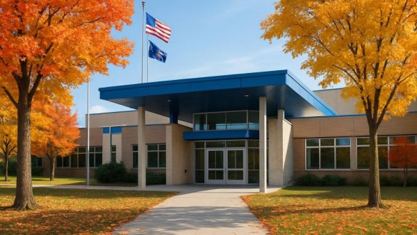 Sparta Middle School building in autumn, front view
