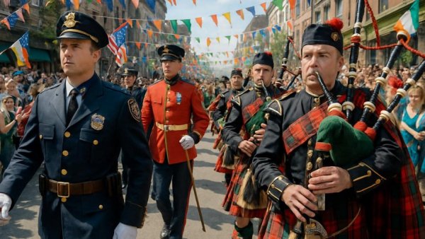 New Jersey parade with marching band and officers, March 2026.