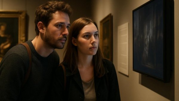 Visitors watching screen at The Sopranos Exhibit NYC.