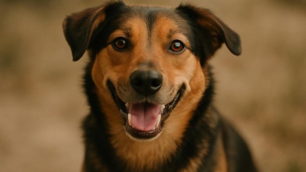 Happy dog at OSCAR Animal Shelter looking towards the camera.