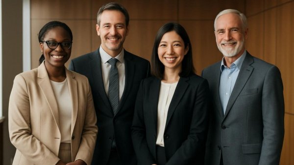 Sussex County budget cap resolution team in formal attire posing in office.