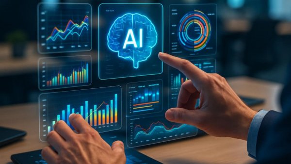Futuristic digital interfaces in a workspace for C5i Datavid acquisition