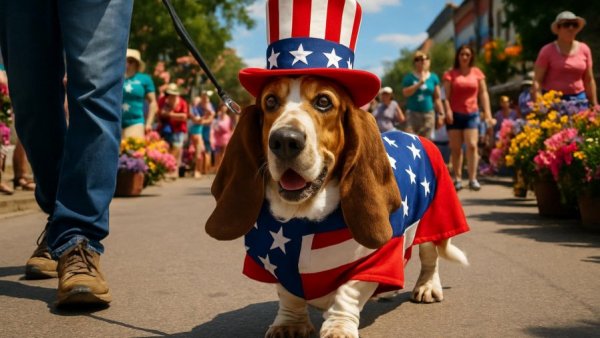 Festive dog parade at New Jersey April events and festivals