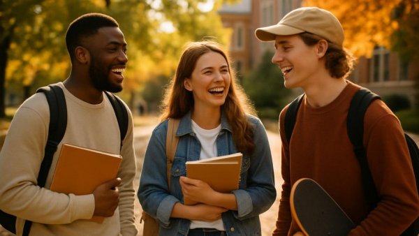 Rider University students on campus during autumn.