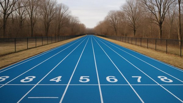 Bright blue track in winter setting, Sparta Girls Track Team 2026.