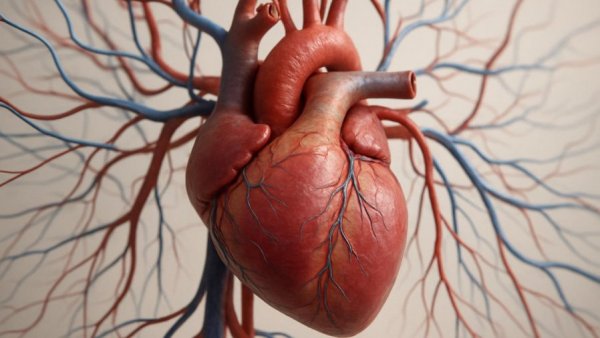 3D anatomical model of heart and veins in medical illustration.
