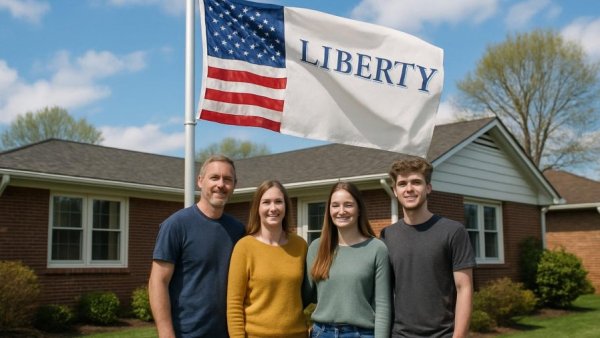 Hunterdon County Liberty Pole Ceremony with participants and flags.