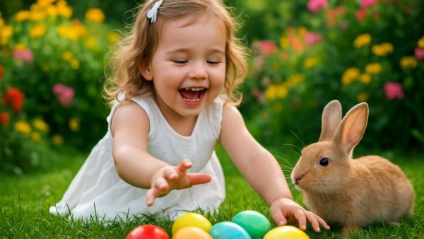 New Jersey Easter Events 2026 with girl and Easter eggs in garden.