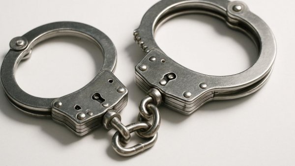 Silver handcuffs on a white background with #ORNJNEWS text overlay.