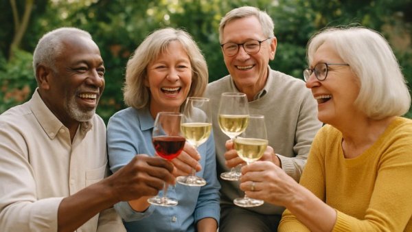 Seniors toasting outdoors, illustrating hidden cost of waiting on independent living.