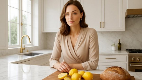 Woman in modern kitchen of renovated Jersey City brownstone