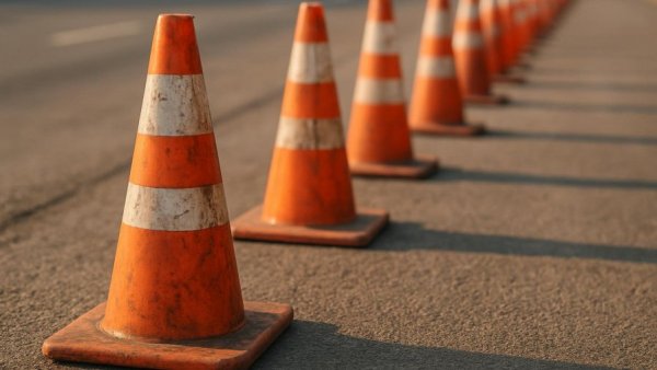 I-80 lane closures for bridge repairs with traffic cones.