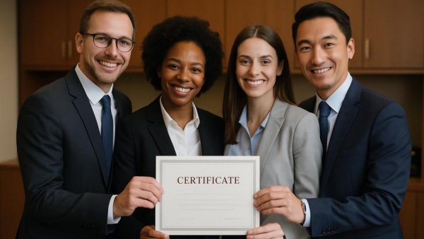 Morris Family Justice Center professionals receiving a certificate in office.