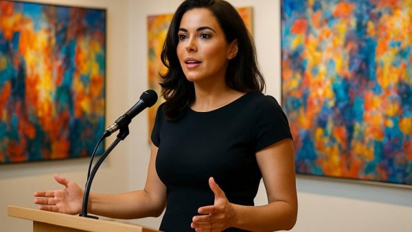 Speaker at advocacy award event in art gallery setting