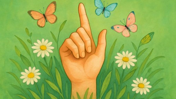 Hand with plants and insects on grass, symbolizing eco-friendly choices in death.