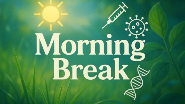 Nature-themed 'Morning Break' design with health icons.