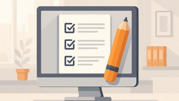Illustrative computer monitor and checklist representing Paxlovid COVID hospitalizations.