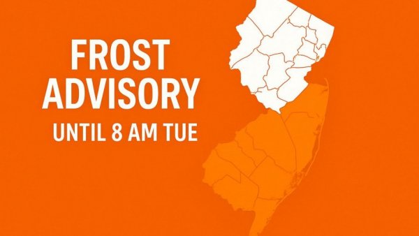 Frost advisory map for Sussex County NJ highlighting affected areas.