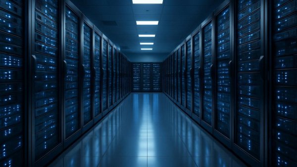 Cognizant acquisition Astreya server room with blue lighting and servers.