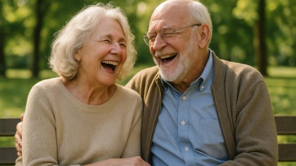 Senior programming benefits: Happy senior couple enjoying time together outdoors.