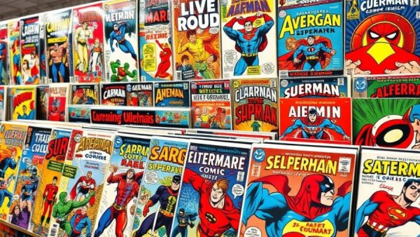 Colorful vintage comic books on a shelf for Free Comic Book Day New Jersey.