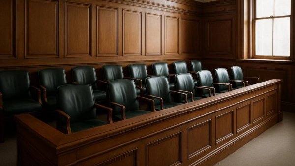 Empty courtroom with jury seats, NJ Supreme Court Persistent Offender Statute context.