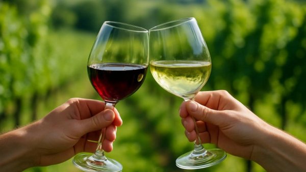 Celebratory wine toast in vineyard on New Jersey Mother's Day Weekend Wine Trail.