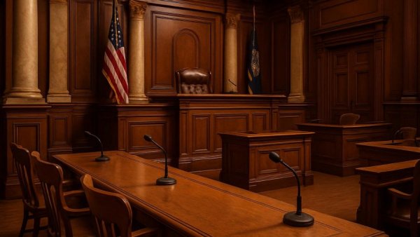 Classic courtroom setting under soft lighting reflecting Daniel's Law.