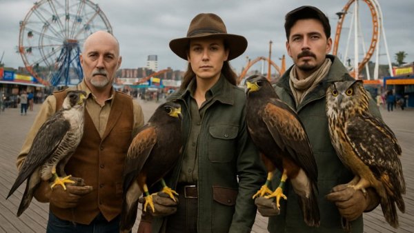 Ocean City raptors team with birds on boardwalk for seagull control.