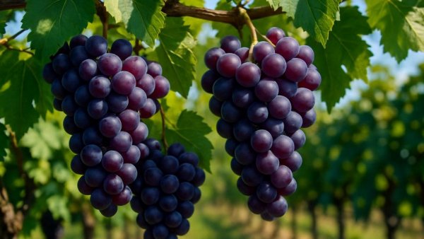 Vibrant purple grapes on vines under sunlight, NJ Wine Country Challenges.