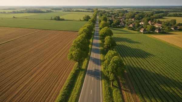 Aerial view of fields and road in Sussex County NJ.