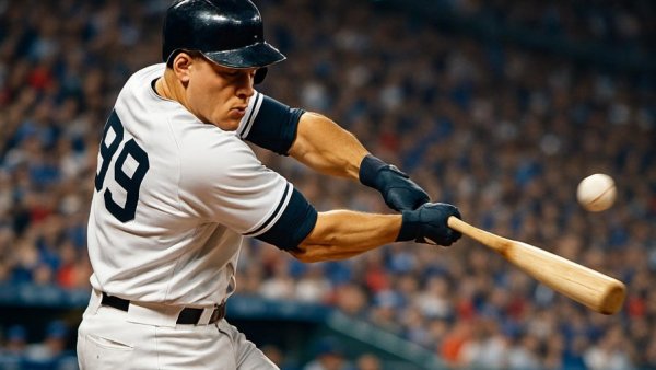 Baseball player swinging bat in Yankees Red Sox rivalry game.