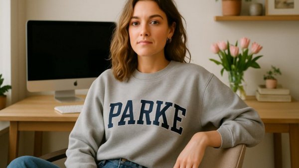 Chelsea Parke Goles Sweatshirts - woman in gray sweatshirt.