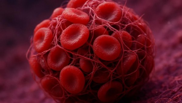 Microscopic blood clot network illustrating fibrin mesh