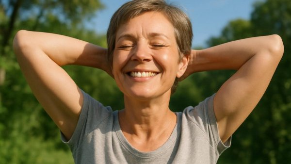 Daytime light exposure and dementia risk: woman enjoying sunlight outdoors.