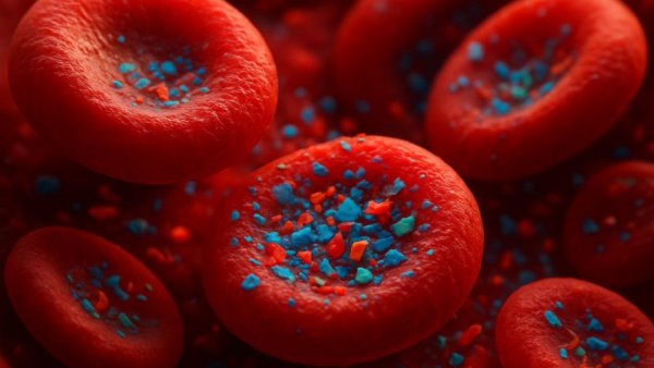Microplastics in blood cells during heart attack visualization