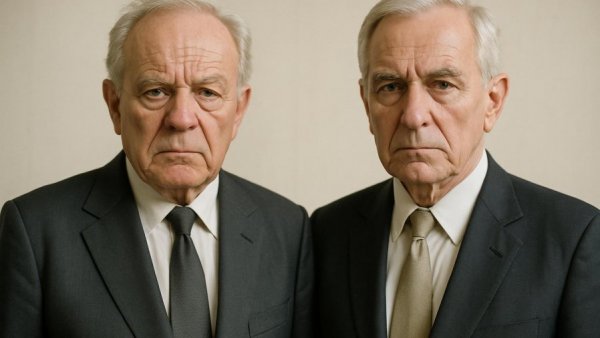 Serious older men in suits discussing Medicaid funds withholding.