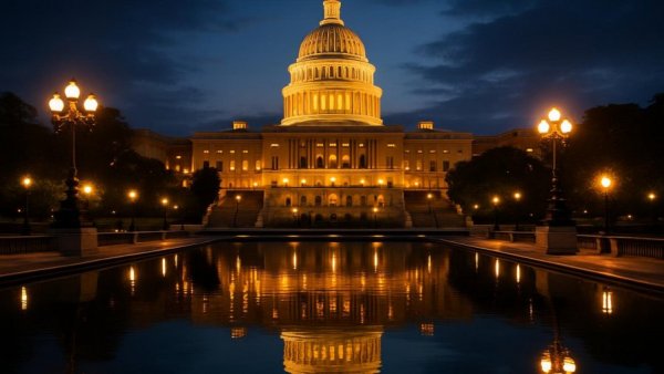 Capitol building at dusk reflecting in water, Medicare payment system changes.