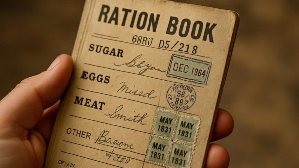 Vintage ration book listing sugar, related to sugar rationing and dementia risk.