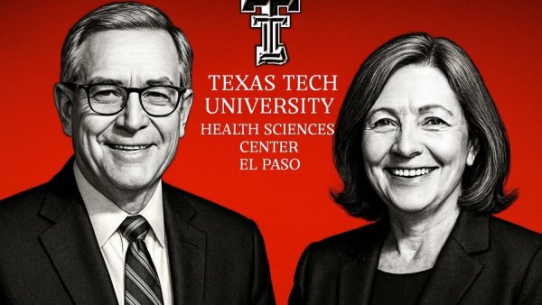 Texas Tech Health El Paso logo with male and female portraits