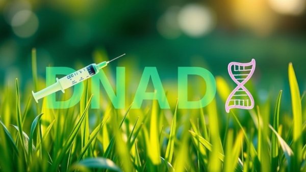 Ebola outbreak deaths text with syringe and DNA graphics on grass background