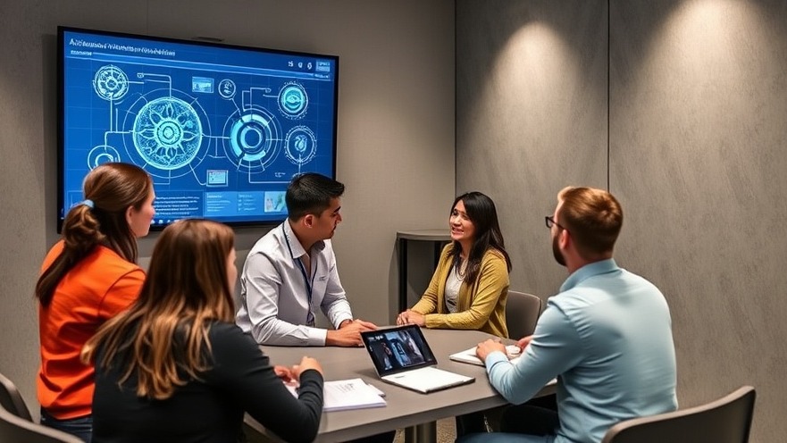 Motivated marketing professionals training with an AI interface in a digital marketing workshop.