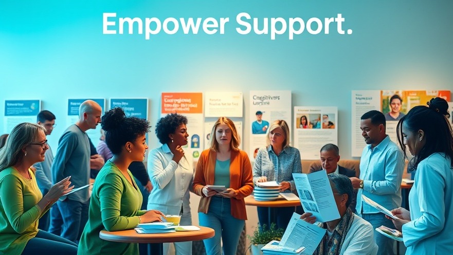 Empowered caregivers discussing community support resources at workshops.